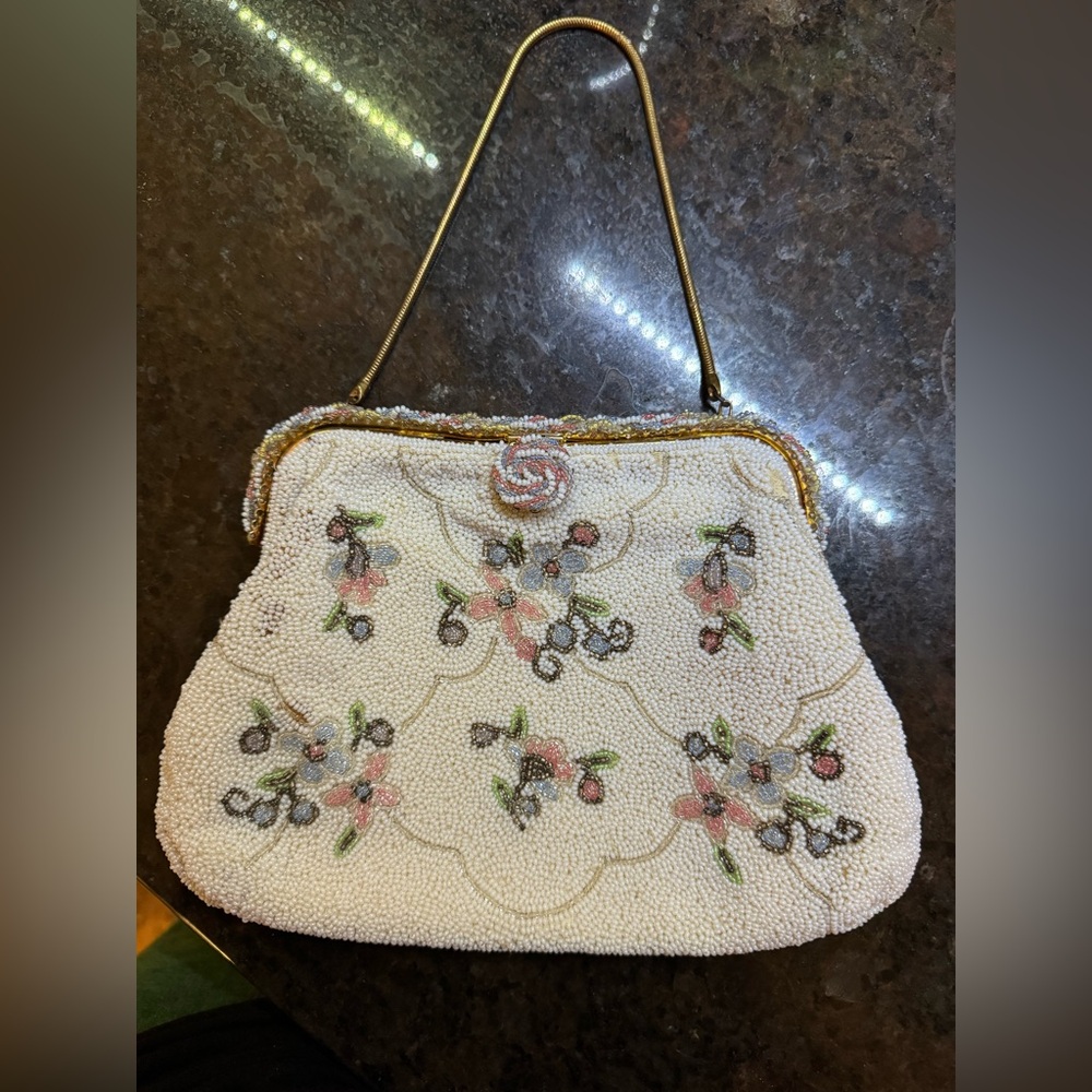 Walborg Floral Beaded Clutch with Gold Trim - Picture 1 of 3